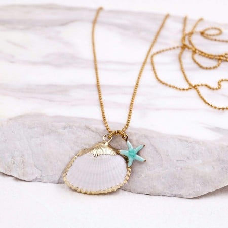 Επίχρυσο Μακρύ Κολιέ | Sea Shell & Enamelled Starfish Επίχρυσο Μακρύ Κολιέ | Sea Shell & Enamelled Starfish