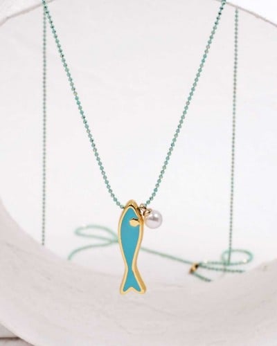 Επίχρυσο Μακρύ Κολιέ | Enamelled Fish Charm