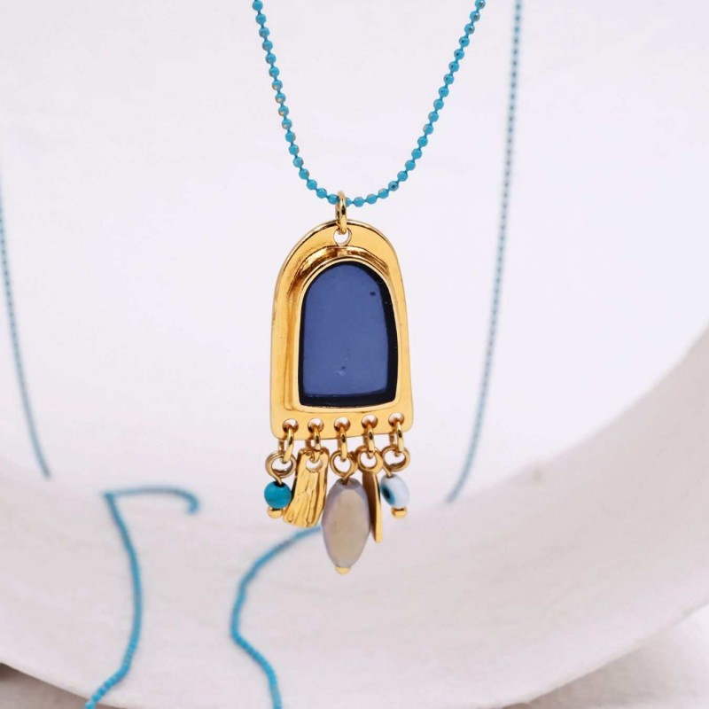 Xειροποίητo Επίχρυσο Boho Κολιέ με Σμάλτο Xειροποίητo μακρύ κολιέ με επίχρυση επιμετάλλωση και σμάλτο