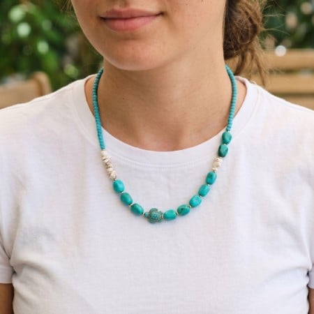 Stainless Steel: Semiprecious Stones & Sea Turtle Necklace 