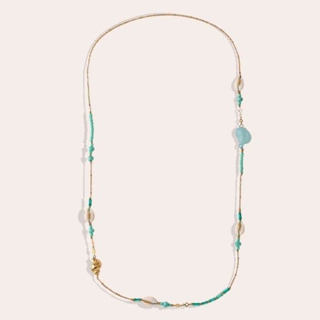 Long Necklace Sea Shells & Semiprecious Stones - Stainless Steel Long Necklace Sea Shells & Semiprecious Stones - Stainless Steel