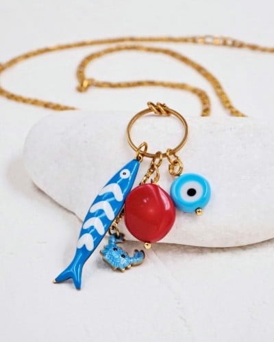 Stainless Steel Jewelry: Κολιέ Tropical Sea Life- Blue