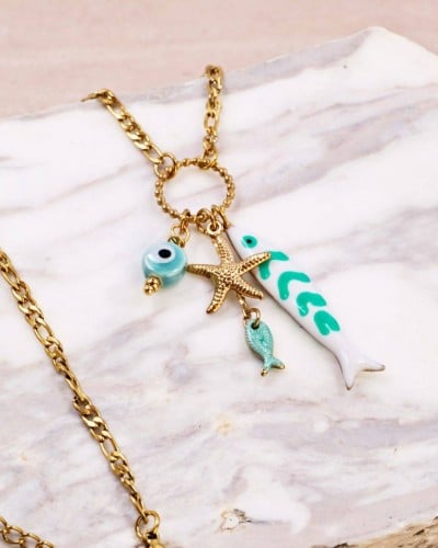 Stainless Steel Jewelry: Κολιέ Tropical Sea Life -Τιρκουάζ