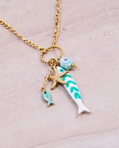Stainless Steel Jewelry: Κολιέ Tropical Sea Life -Τιρκουάζ