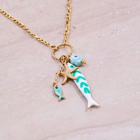Stainless Steel Jewelry: Κολιέ Tropical Sea Life -Τιρκουάζ