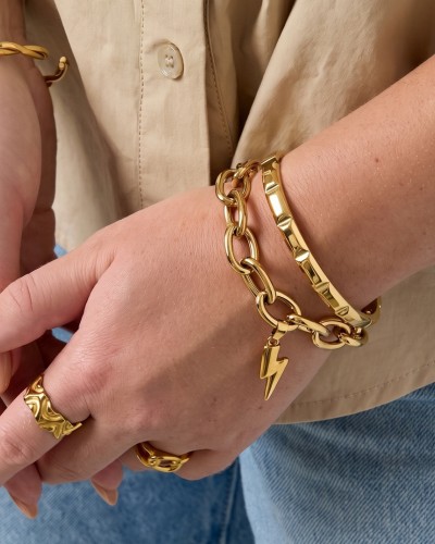 24k Gold Plated Stainless Steel Bangle Bracelet | Geometric Beveled Gold Bangle for Women