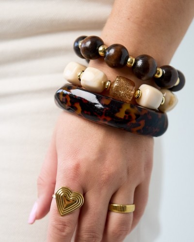 Brown Elastic Bracelet | Stainless Steel & Acrylic Stones 