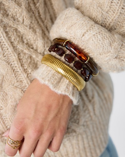 Burgundy Elastic Bracelet | Stainless Steel & Acrylic Stones 