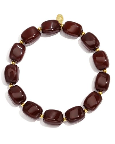 Burgundy Elastic Bracelet | Stainless Steel & Acrylic Stones 