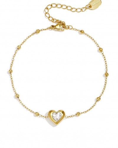 Gold Stainless Steel Heart Beaded Rosary Bracelet with Cubic Zirconia – Love Charm Jewelry