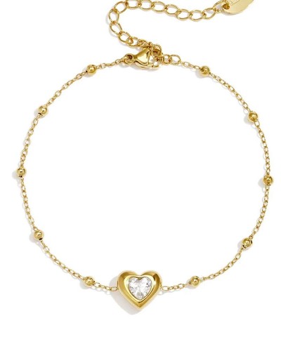 Gold Stainless Steel Heart Beaded Rosary Bracelet with Cubic Zirconia – Love Charm Jewelry