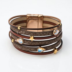 Γυναικείο Δερμάτινο Βραχιόλι με Swarovski Σταγόνες και Αστέρια