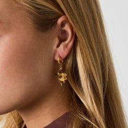 Ατσάλινα σκουλαρίκια με επίχρυση επιμετάλλωση και Λουλούδια Ρητίνη Καφέ