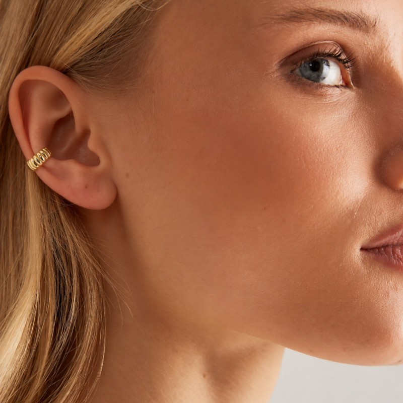 24K Gold-Plated Textured Stainless Steel Ear Cuff