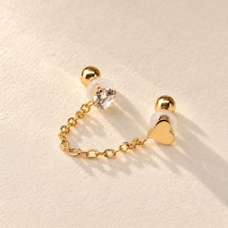 Piercing με Καρδιά, Αλυσίδα & Ζιργκόν από Ανοξείδωτο Ατσάλι