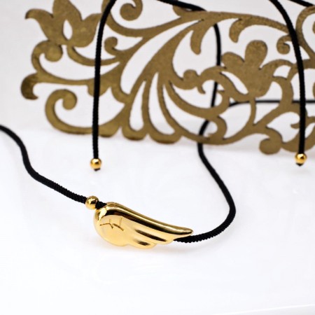 Κολιέ Γούρι 27 με Φτερό & Μαύρο Κορδόνι