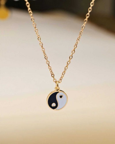Κολιέ Yin Yang από Ανοξείδωτο Ατσάλι με Σμάλτο