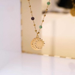 Κολιέ Celestial από Ανοξείδωτο Ατσάλι με Πέτρες Αχάτη και επιμετάλλωση χρυσού 24Κ 